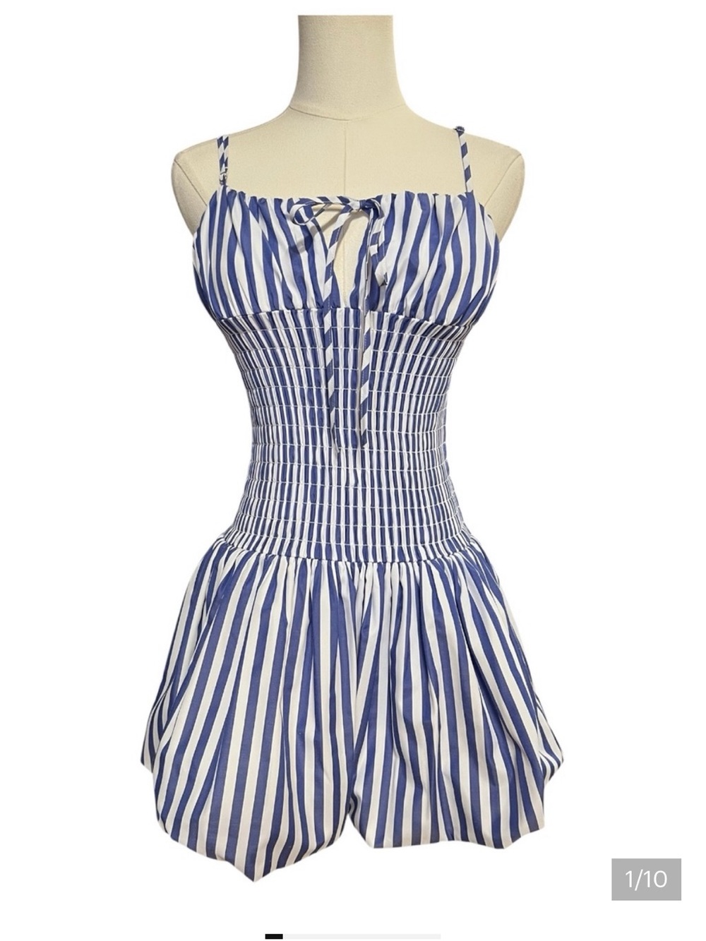 New- Gianni Bini Ellie Blue and White Striped Smocked Dress